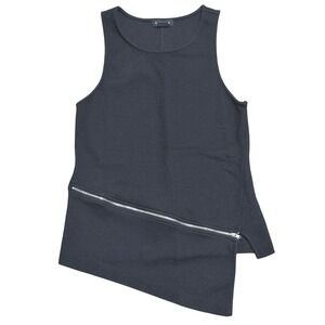 Trouve Black Tank Top Womens M Medium Textured Shirt Zipper Accent Asymmetrical